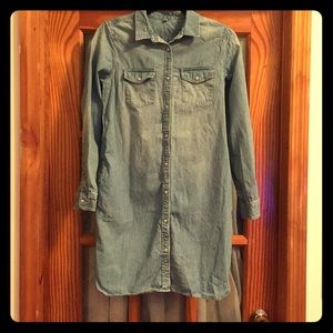Muji Stonewash Denim Snap Front Shirt Dress Size M